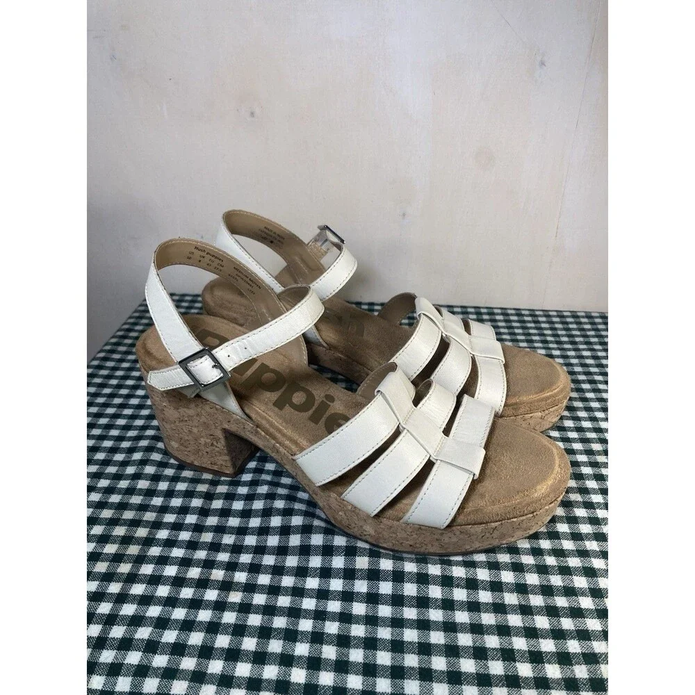 Hush Puppies‎ Platform Sandals Womens Sz 10 White Strappy Cork Wedge